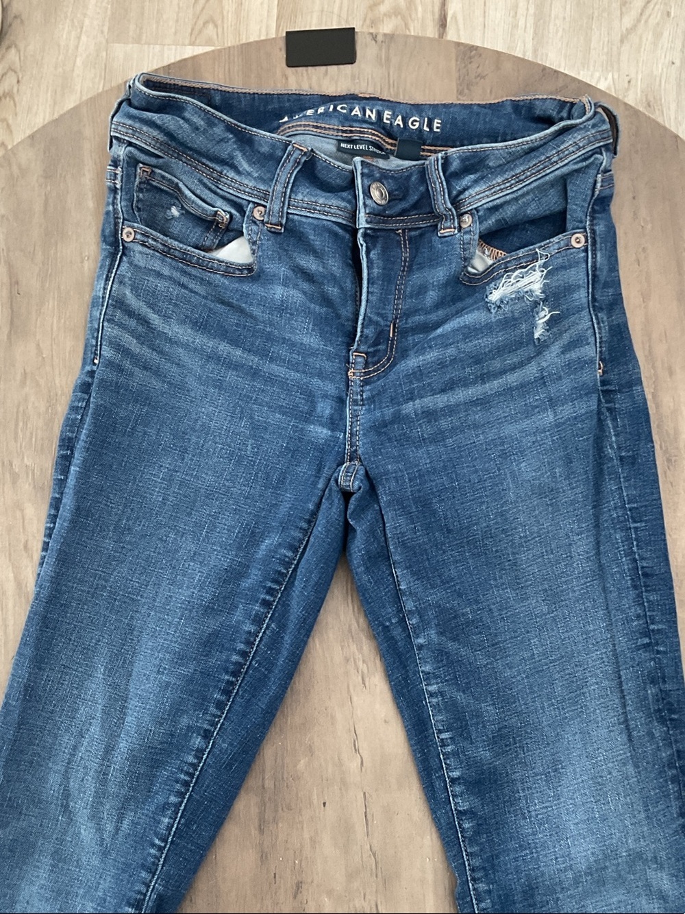 American Eagle Outfitters Women's Skinny Jeans - Medium Blue Distressed